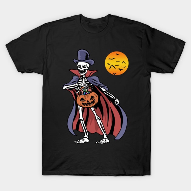 Halloween Vampire Tshirt Pumpkin Scary Costume Skeleton Vampire T-Shirt by PomegranatePower